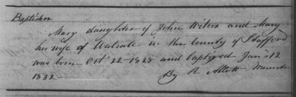 1832 Mary Wilcox baptism